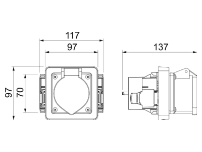 Dimensional drawing 2 OBO 71GDCEE Device box for device mount wireway