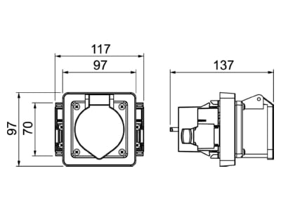 Dimensional drawing 1 OBO 71GDCEE32 CEE Panel socket
