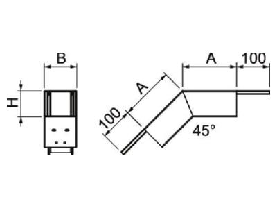 Mazeichnung OBO PLM BF 0810 FS Bogen 45  fallend m Brandschutzgewebe