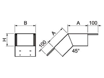 Mazeichnung OBO PLM BF 1220 FS Bogen 45  fallend m Brandschutzgewebe