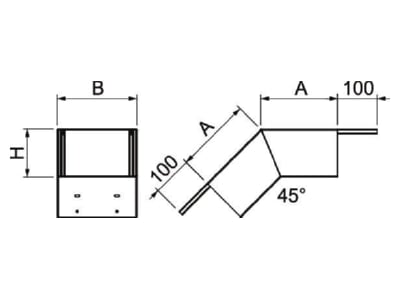 Mazeichnung OBO PLM BF 1220 RW Bogen 45  fallend m Brandschutzgewebe