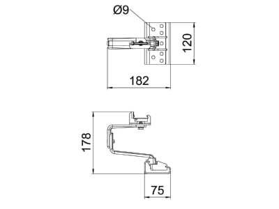 Dimensional drawing OBO DHU A2 Photovoltaics roof  facade fastener   Roof hook universal pitched roof system 