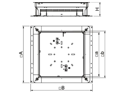 Dimensional drawing 1 OBO UZD 115170 350 3 Service box for underfloor installation
