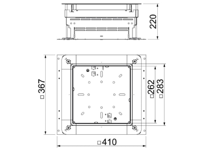 Dimensional drawing 3 OBO UZD 165220 250 3 Service box for underfloor installation