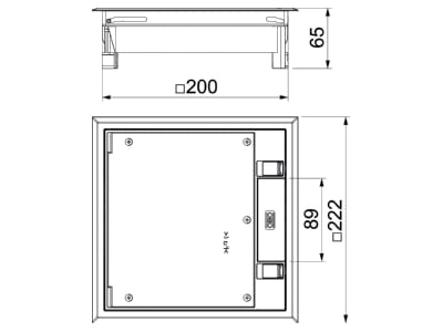 Dimensional drawing 2 OBO GES4 2U10T 9011 Installation box for underfloor duct