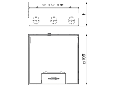 Dimensional drawing 2 OBO UDHOME4 2V Installation box for underfloor duct