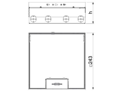 Dimensional drawing 2 OBO UDHOME9 2M GB V Installation box for underfloor duct