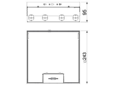 Dimensional drawing 2 OBO UDHOME9 2V Installation box for underfloor duct
