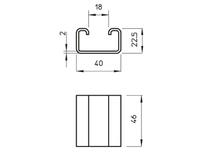 Dimensional drawing 1 OBO DSK 25 A4 Mounting element for profile rail Steel DSK 25 VA4571
