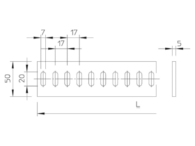 Dimensional drawing 1 OBO FESP Q 50 5 BK Rung for cable ladder
