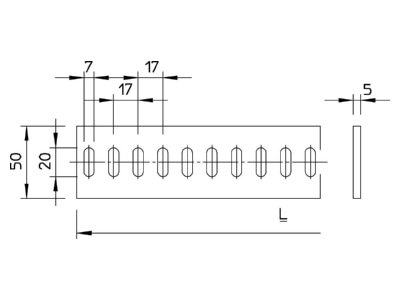 Dimensional drawing 2 OBO FESP Q 50 5 BK Rung for cable ladder