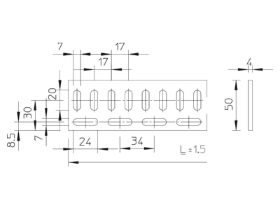 Dimensional drawing 2 OBO FESP QL 50 4 BK Rung for cable ladder FESP Q 50 4 BK