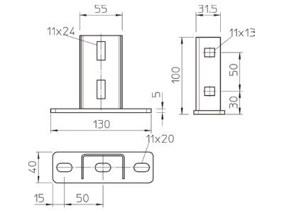 Dimensional drawing 1 OBO KU 3 A2 Head plate for support profile rail KU 3 VA4301
