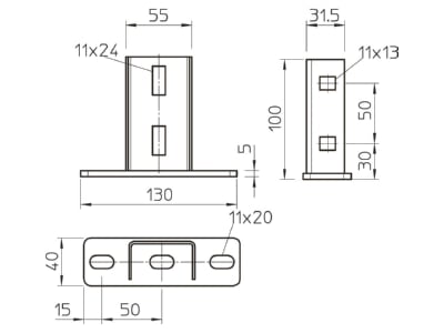 Dimensional drawing 2 OBO KU 3 A2 Head plate for support profile rail KU 3 VA4301