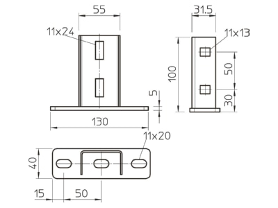 Dimensional drawing 2 OBO KU 3 A4 Head plate for support profile rail KU 3 VA4571