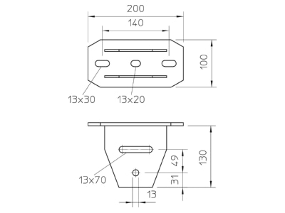 Dimensional drawing 1 OBO KU 7 VQP A2 Head plate for support profile rail KU 7 VQP VA4301
