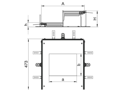 Dimensional drawing 1 OBO OKA W A 6050 6 Underfloor duct flush open 400mm
