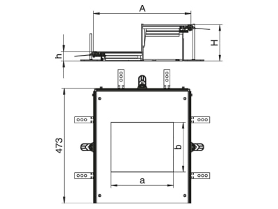 Dimensional drawing 2 OBO OKA W A 6050 6 Underfloor duct flush open 400mm