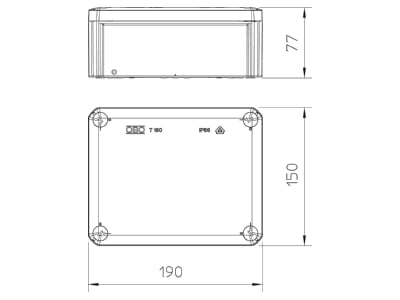 Mazeichnung 3 OBO T 160 OE Kabelabzweigkasten 190x150x77