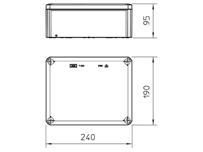 Dimensional drawing 2 OBO T 250 OE Surface mounted box 240x190mm
