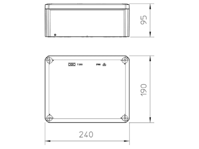 Dimensional drawing 3 OBO T 250 OE Surface mounted box 240x190mm