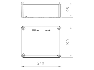 Mazeichnung 3 OBO T 250 OE Kabelabzweigkasten 240x190x95