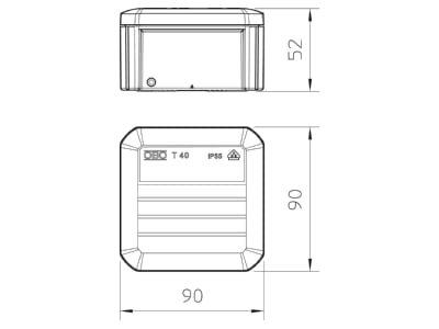 Mazeichnung 3 OBO T 40 OE Kabelabzweigkasten 90x90x52