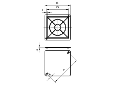 Dimensional drawing 1 OBO UV 200 D Cover for flush mounted box square
