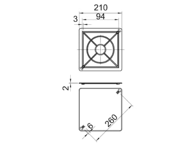 Dimensional drawing 2 OBO UV 200 D Cover for flush mounted box square