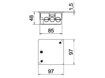 Mazeichnung 2 OBO UV 80 K Verbindungskasten up 80x80x45  sw