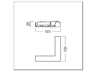 Dimensional drawing Zumtobel SUP2 TRACK  22169789 Coupler connector L shape for luminaires SUP2 TRACK 22169789