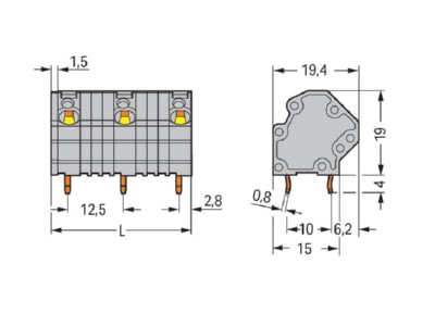 Mazeichnung WAGO 745 3256 Leiterplattenklemme 4mm 
