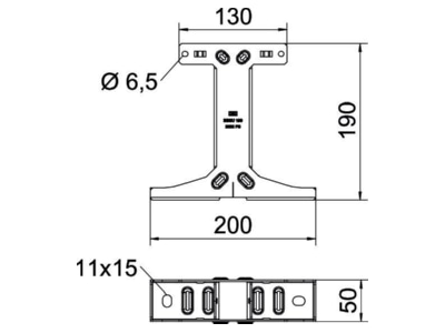 Dimensional drawing OBO BSSU 190 2030 FS Wall   ceiling bracket for cable tray