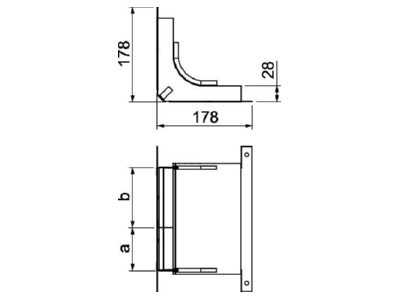 Dimensional drawing OBO KV2 19028 2 Vertical bend for underfloor duct 190mm