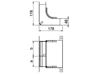 Dimensional drawing OBO KV2 19048 2 Vertical bend for underfloor duct 190mm