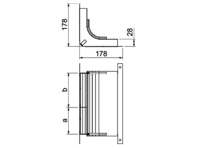 Dimensional drawing OBO KV2 25028 2 Vertical bend for underfloor duct