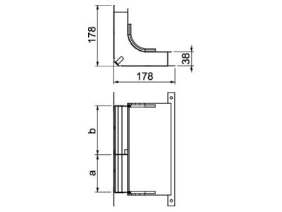 Dimensional drawing OBO KV2 25038 2 Vertical bend for underfloor duct 250mm