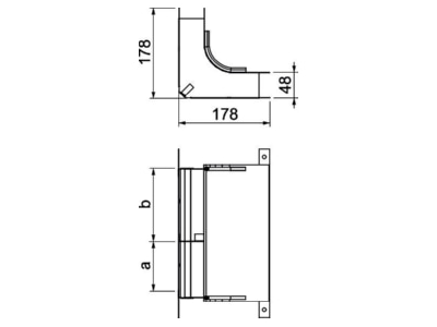 Dimensional drawing OBO KV2 25048 2 Vertical bend for underfloor duct 250mm