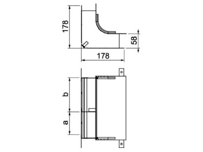 Dimensional drawing OBO KV2 25058 2 Vertical bend for underfloor duct 250mm