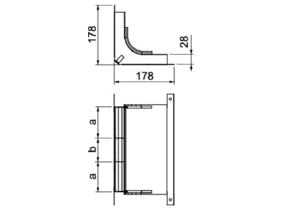 Dimensional drawing OBO KV3 25028 2 Vertical bend for underfloor duct 250mm
