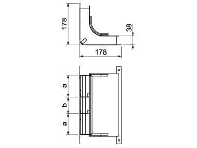 Dimensional drawing OBO KV3 25038 2 Vertical bend for underfloor duct 250mm
