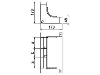 Dimensional drawing OBO KV3 25048 2 Vertical bend for underfloor duct 250mm
