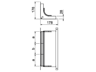 Dimensional drawing OBO KV3 35028 2 Vertical bend for underfloor duct 350mm