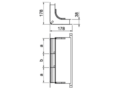 Dimensional drawing OBO KV3 35038 2 Vertical bend for underfloor duct 350mm