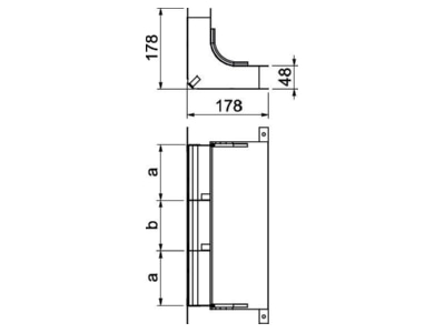 Dimensional drawing OBO KV3 35048 2 Vertical bend for underfloor duct 350mm