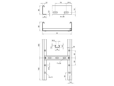 Ma�zeichnung 1 OBO LG 640 VS 3 FS Kabelleiter gelocht VS Sp 60x400x3000