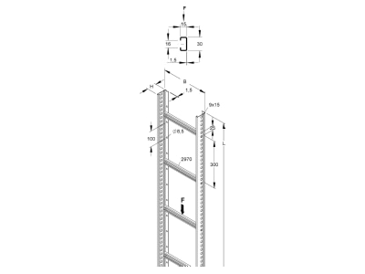 Dimensional drawing Niedax STL 60 403 3 Vertical cable ladder 400x60mm