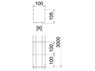 Mazeichnung 1 OBO GRM 105 100 FT Gitterkabelrinne 105x100x3000mm