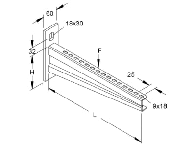 Dimensional drawing Niedax KTASS 300 Wall bracket for cable support 28x183mm