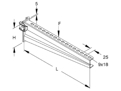 Dimensional drawing Niedax KTTS 300 Clamping console for cable support